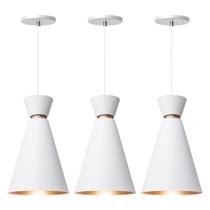 Kit 3 Pendente Lustre Luminária Pequim Branco 30cm