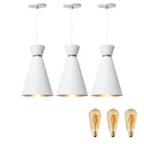 Kit 3 Pendente Lustre Luminária Pequim Branco 30cm + Led Retrô Vintage Moderno