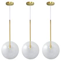 Kit 3 Pendente Lux Dourado Globo Vidro Cristal 25Cm + Led Kit 3 Pendente Lux Dourado Globo Vidro Cristal 25Cm + Led