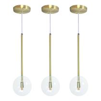 Kit 3 Pendente Lux Dourado Globo Vidro Cristal + Led Kit 3 Pendente Lux Dourado Globo Vidro Cristal + Led