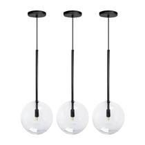 Kit 3 Pendente Lux Preto Globo Vidro Cristal 20Cm + Led Kit 3 Pendente Lux Preto Globo Vidro Cristal 20Cm + Led