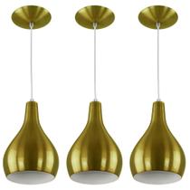 Kit 3 Pendente Nepal Drop Premium Gourmet Aluminio Dourado