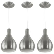 Kit 3 Pendente Nepal Drop Premium Gourmet Aluminio Escovado