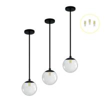 Kit 3 Pendente Preto Mesa Bancada Balcão Aparador + Led