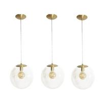 Kit 3 Pendente Redondo Esfera 20cm Dourado e Vidro Cristal Madelustre Kit 3 Pendente Redondo Esfera 20cm Dourado e Vidro Cristal Madelustre