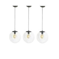 Kit 3 Pendente Redondo Esfera 20cm Preto e Vidro Cristal Madelustre Kit 3 Pendente Redondo Esfera 20cm Preto e Vidro Cristal Madelustre