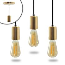 Kit 3 Pendente Soquete Copinho E27 Dourado + Led ST64 Kit 3 Pendente Soquete Copinho E27 Dourado + Led ST64