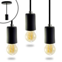 Kit 3 Pendente Soquete Copinho E27 Preto + Led G45