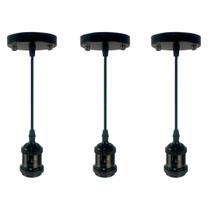 Kit 3 Pendente Soquete Retrô Industrial E27 Preto