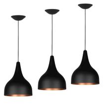 Kit 3 Pendente Taça Gota Bancada Balcão Cozinha Preto com Cobre