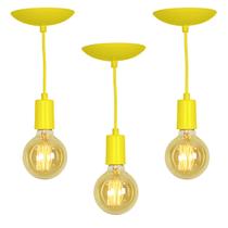 Kit 3 Pendente Tubo Cilindro Alumínio Amarelo com Lampada