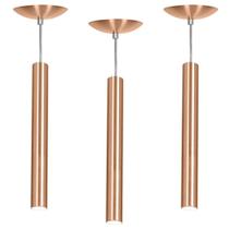 Kit 3 Pendente Tubo Cilindro Alumínio Cobre 40Cm + Led 3k