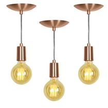 Kit 3 Pendente Tubo Cilindro Alumínio Cobre Fio 1.20m