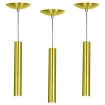 kit 3 Pendente Tubo Cilindro Alumínio Dourado 30Cm + Led 3k kit 3 Pendente Tubo Cilindro Alumínio Dourado 30Cm + Led 3k