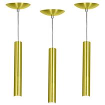 kit 3 Pendente Tubo Cilindro Alumínio Dourado 30Cm + Led 6k kit 3 Pendente Tubo Cilindro Alumínio Dourado 30Cm + Led 6k