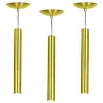 Kit 3 Pendente Tubo Cilindro Alumínio Dourado 40Cm + Led 3k Kit 3 Pendente Tubo Cilindro Alumínio Dourado 40Cm + Led 3k