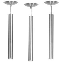Kit 3 Pendente Tubo Cilindro Alumínio Escovado 50Cm + Led 3k