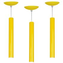 Kit 3 Pendente Tubo Cilindro Amarelo 40Cm + Led 3k Kit 3 Pendente Tubo Cilindro Amarelo 40Cm + Led 3k