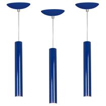 kit 3 Pendente Tubo Cilindro Azul 30Cm + Led 6k kit 3 Pendente Tubo Cilindro Azul 30Cm + Led 6k