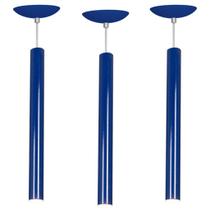 Kit 3 Pendente Tubo Cilindro Azul 50Cm + Led 3k Kit 3 Pendente Tubo Cilindro Azul 50Cm + Led 3k