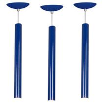 Kit 3 Pendente Tubo Cilindro Azul 50Cm + Led 6k Kit 3 Pendente Tubo Cilindro Azul 50Cm + Led 6k