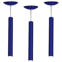 Kit 3 Pendente Tubo Cilindro Azul Metálico 40Cm + Led 3k Kit 3 Pendente Tubo Cilindro Azul Metálico 40Cm + Led 3k