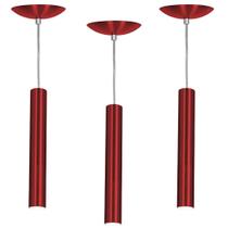 kit 3 Pendente Tubo Cilindro Cereja 30Cm + Led 3k kit 3 Pendente Tubo Cilindro Cereja 30Cm + Led 3k