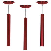 Kit 3 Pendente Tubo Cilindro Cereja 50Cm + Led 3k