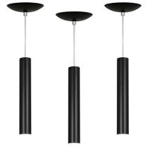 kit 3 Pendente Tubo Cilindro Preto 30Cm + Led 6k kit 3 Pendente Tubo Cilindro Preto 30Cm + Led 6k