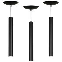 Kit 3 Pendente Tubo Cilindro Preto 40Cm + Led 3k Kit 3 Pendente Tubo Cilindro Preto 40Cm + Led 3k