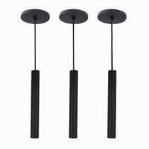 Kit 3 Pendente Tubo Palito Moderno 30cm - Preto Kit 3 Pendente Tubo Palito Moderno 30cm - Preto