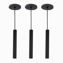 Kit 3 Pendente Tubo Palito Moderno 30cm - Preto Kit 3 Pendente Tubo Palito Moderno 30cm - Preto