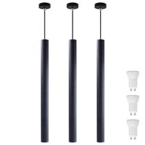 Kit 3 Pendente Tubo Preto 50cm Canopla 6cm LED Branco Quente