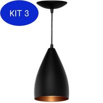 Kit 3 Pendente Vegas (Preto Textura / Bronze)