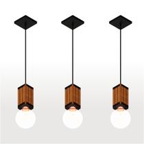 Kit 3 Pendente Vertical Madeira Capella Cabo Pp Madeiled