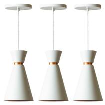 Kit 3 Pendentes Cone De 30cm Modelo Pequim Branco Com Cobre