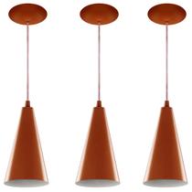 Kit 3 Pendentes Cone Lowcost Aluminio Decoracao Cobre
