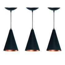 Kit 3 Pendentes Cone Slim Balcão Gourmet Decoração Preto