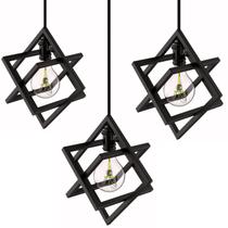 Kit 3 Pendentes Cubo Industrial Luminária De Teto Preto SF Kit 3 Pendentes Cubo Industrial Luminária De Teto Preto SF
