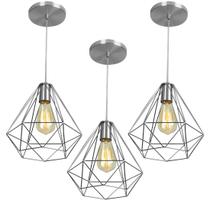 Kit 3 Pendentes Diamante Aramado Grande Cromado