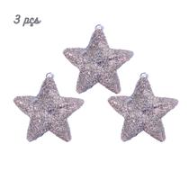 Kit 3 pendentes estrela p/ árvore de natal c/ glitter luxo 12cm - Master Christmas Premium