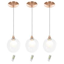 kit 3 Pendentes Harmony Bolinha New Cobre + Lampada G9 6000k