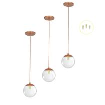 Kit 3 Pendentes Jabuticaba Cobre Bola Globo De Vidro + Led V Kit 3 Pendentes Jabuticaba Cobre Bola Globo De Vidro + Led V