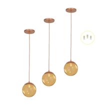 Kit 3 Pendentes Jabuticaba Cobre Bola Globo De Vidro + Led V Kit 3 Pendentes Jabuticaba Cobre Bola Globo De Vidro + Led V
