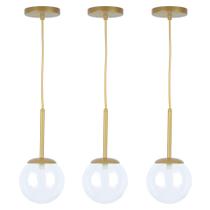 Kit 3 Pendentes Jabuticaba Dourado Globo Vidro Transparente
