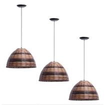 Kit 3 Pendentes Luminária Lustre Meia Esfera Junco