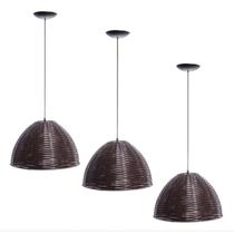Kit 3 Pendentes Luminária Lustre Meia Esfera Junco