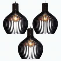 kit 3 Pendentes Luminaria Modelo Vintage Cor Preto 28 x 34 cm Com Fiação