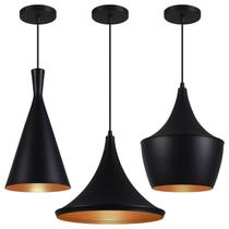 Kit 3 Pendentes Luminária Tom Dixon Funil Balão Chapéu Preto com Cobre - Rei da Iluminação
