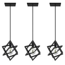 Kit 3 Pendentes Luminárias Cubo Industrial Preto Kit 3 Pendentes Luminárias Cubo Industrial Preto